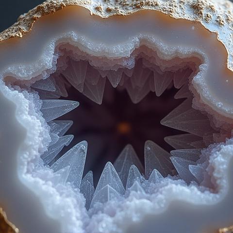 Elegant cross-section of a polished geode revealing intricate crystal formations, symbolizing depth and hidden strength.