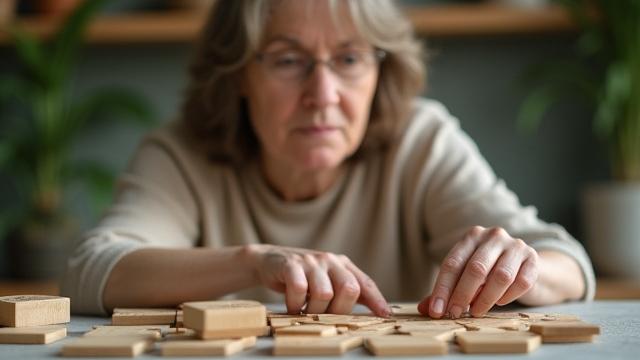 Thumbnail for a video on brain health featuring a person solving a puzzle with concentration.