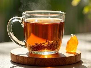 Natural Energy Boost herbal tea with a piece of citrine.
